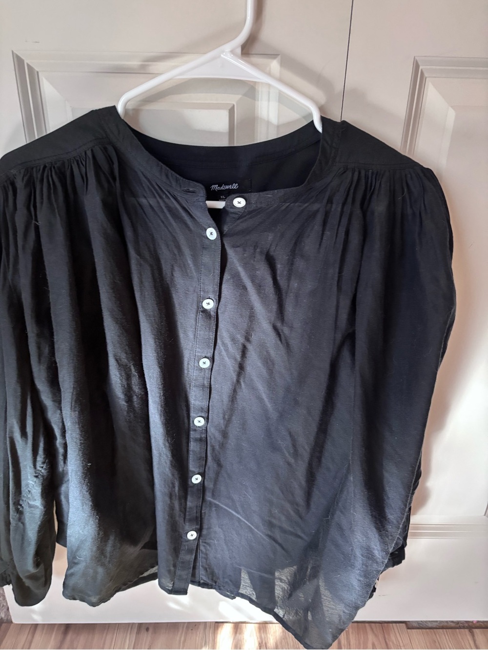 Madewell Sheer Black Button-Front Peasant Blouse